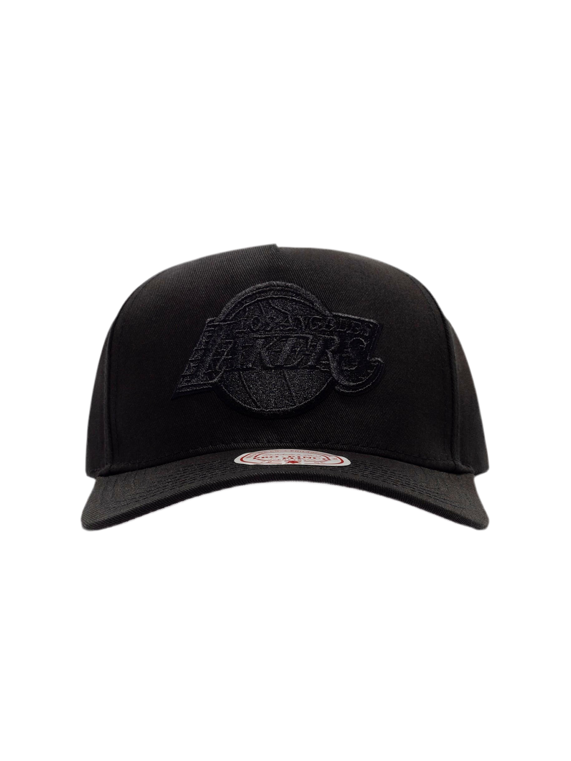 LA Lakers Hat - Black on Black EG Pro Pinch NBA Basketball Snapback Cap - Mitchell & Ness